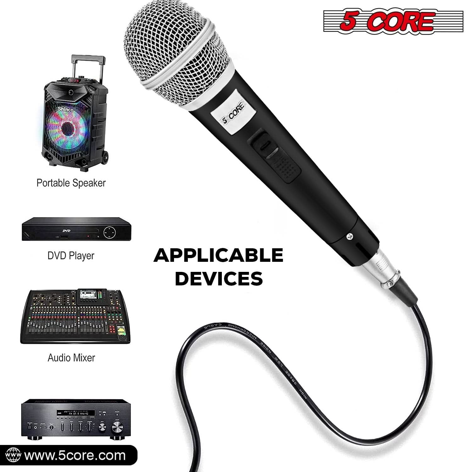 5Core XLR Microphone Dynamic Mic Karaoke Singing Studio Mics Handheld Microfono