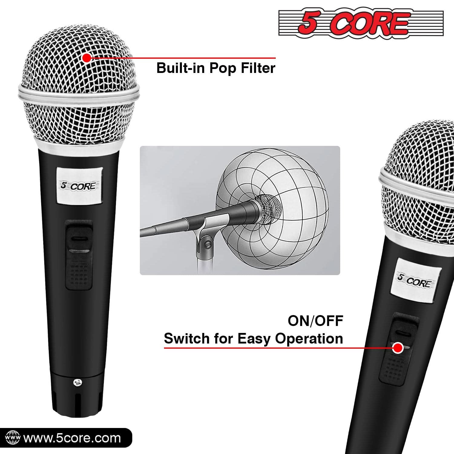 5Core XLR Microphone Dynamic Mic Karaoke Singing Studio Mics Handheld Microfono